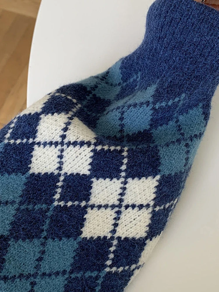 Женский вязаный кардиган-бойфренд Sungtin в Корейском стиле с ромбовидным узором