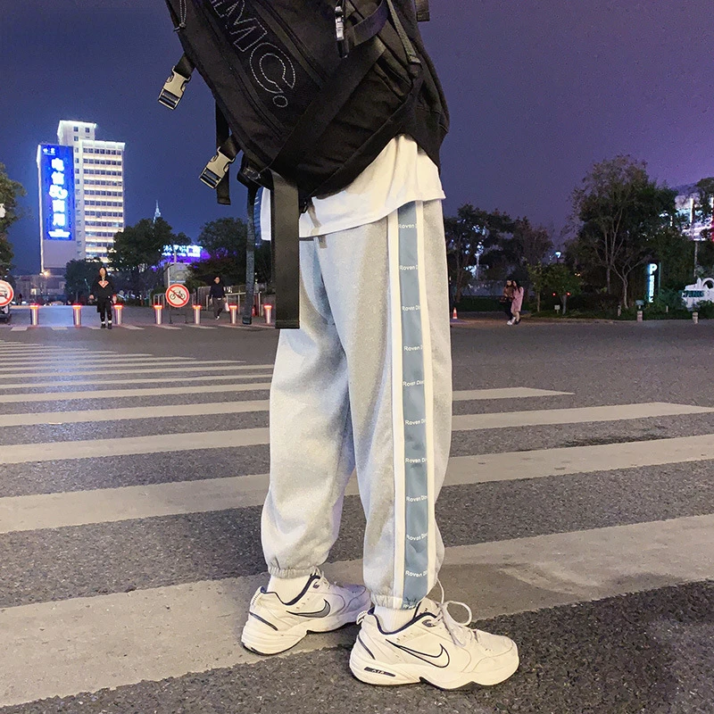 

2022 Spring Summer New Personality Ins Korean Version Of Nine Points Casual Pants Men's Trend Loose Sports Leggings Sweatpants