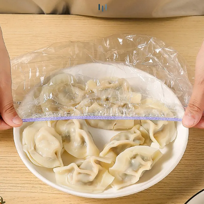 

100pcs Colorful Disposable Food Cover Elastic Plastic Wrap Food-grade PE Fresh-keeping Film Bag Thickened Disposable Bowl Cover