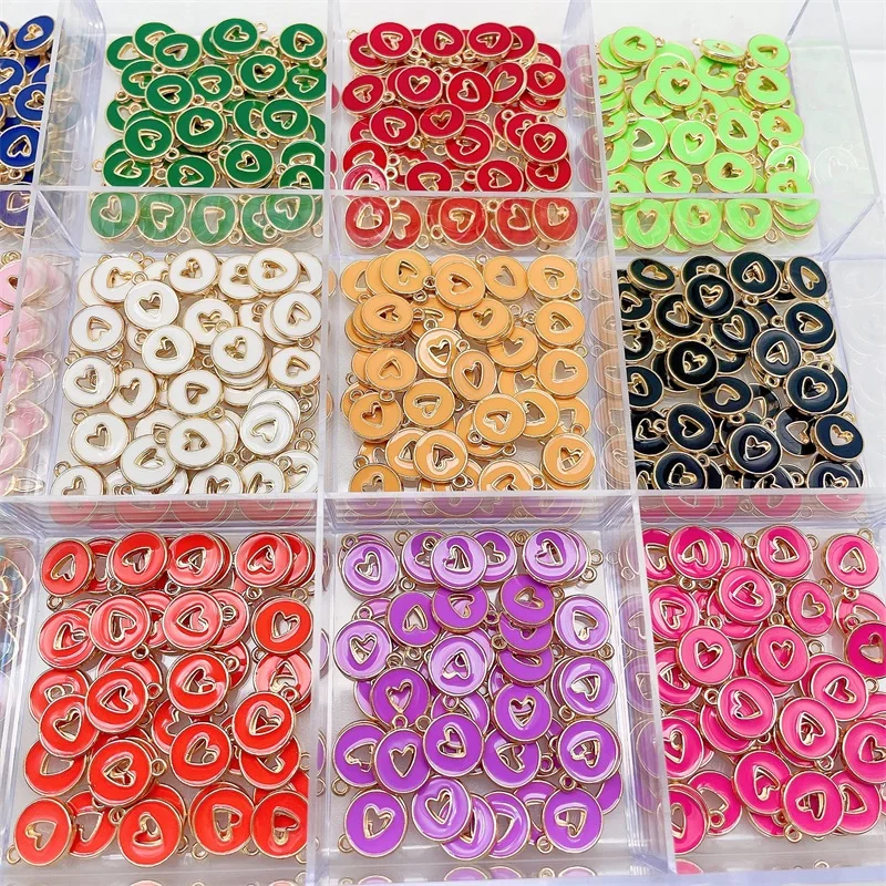 

20Pcs DIY Colorful Cute Sweet Enamel Heart Earring Pendant Accessories Gold Geometric Round Women's Girl Jewelry Making Material