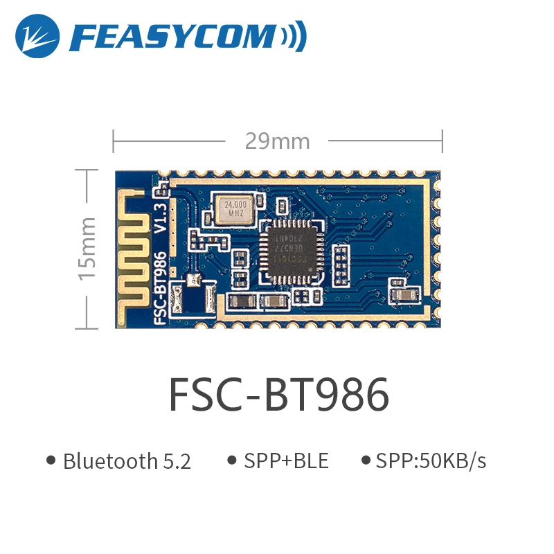 Feasycom High-Performance Bluetooth 5.2 Dual Mode SPP BLE FSC-BT986 HC-05 Replacement Module