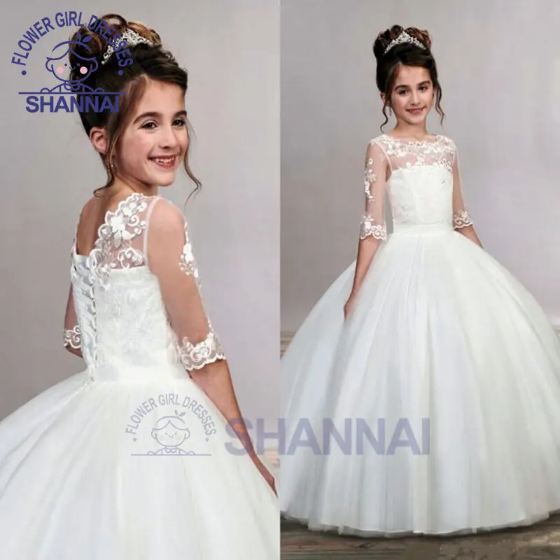 

Цветочные кружевные платья для девочек, с круглым вырезом, а-силуэт, для свадьбы, подружки невесты, выпускного вечера, пышное платье принцессы для девочек 1-14