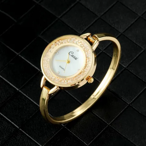 Часы женские кварцевые с круглым циферблатом, под золото