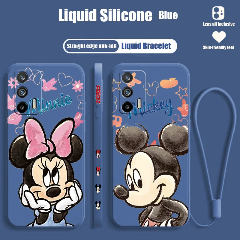 

Minnie Mickey Disney For Realme Narzo 50A 50i 30 10 V23 Q5i Q5 GT2 GT Neo 3T C21Y XT X2 Pro Liquid Left Rope Funda Cover