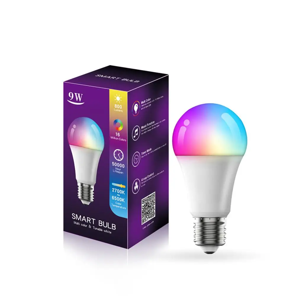 

9w E27 B22 Light Bulb Brightness Adjustment Rgb Led Lamp App Control Color Adjustment Support Alexa Google Home Ifttt Five Way