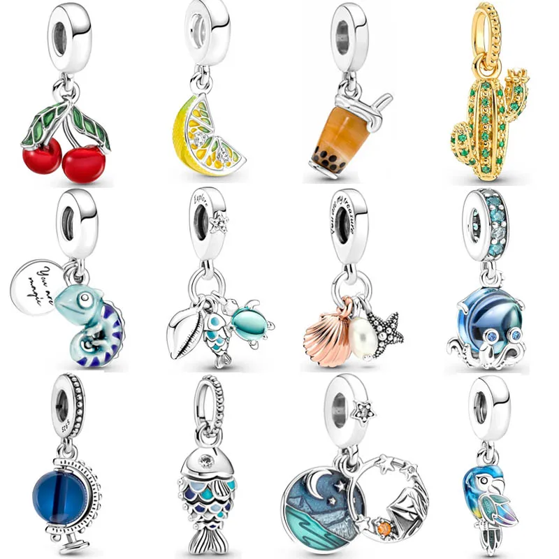 

Original Lemon Bubble Tea Desert Cactus Octopus Turtle Conch Starfish Pendant Bead 925 Silver Charm Fit Europe Bracelet Jewelry