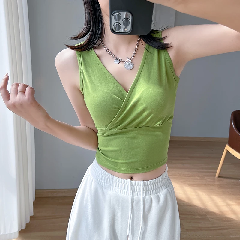 

ruffle tops for women Tank Top Camisole Women Summer Basic Elastic Tank Top O Neck Solid Tank Top