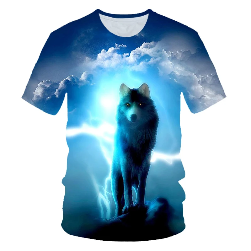 

Kids Animal Wolf T-shirt for Boys Summer Autumn Children's Wolf Clothes Short-sleeved Breathable Cartoon Print Cool Wolf Tops
