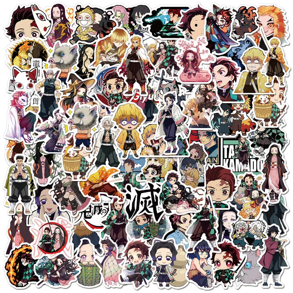 

50/100Pcs/Set Anime Demon Slayer Graffiti Stickers for Laptop Luggage Bicycle Car Skateboard Computer Waterproof Decal Toys
