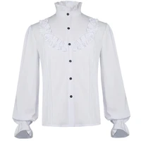 2022 medieval mans victorian vintage shirts steampunk white black palace buttons pattern design long sleeve top lapel shirt