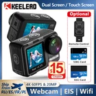 Экшн-камера KEELEAD K80, 4K, 60 кадровс, EIS, 5-40 м, водонепроницаемая, 20 МП, 2,0 дюйма, сенсорный ЖК-дисплей 1,4 дюйма, веб-камера с двойным экраном, Wi-Fi, Спортивная видеокамера