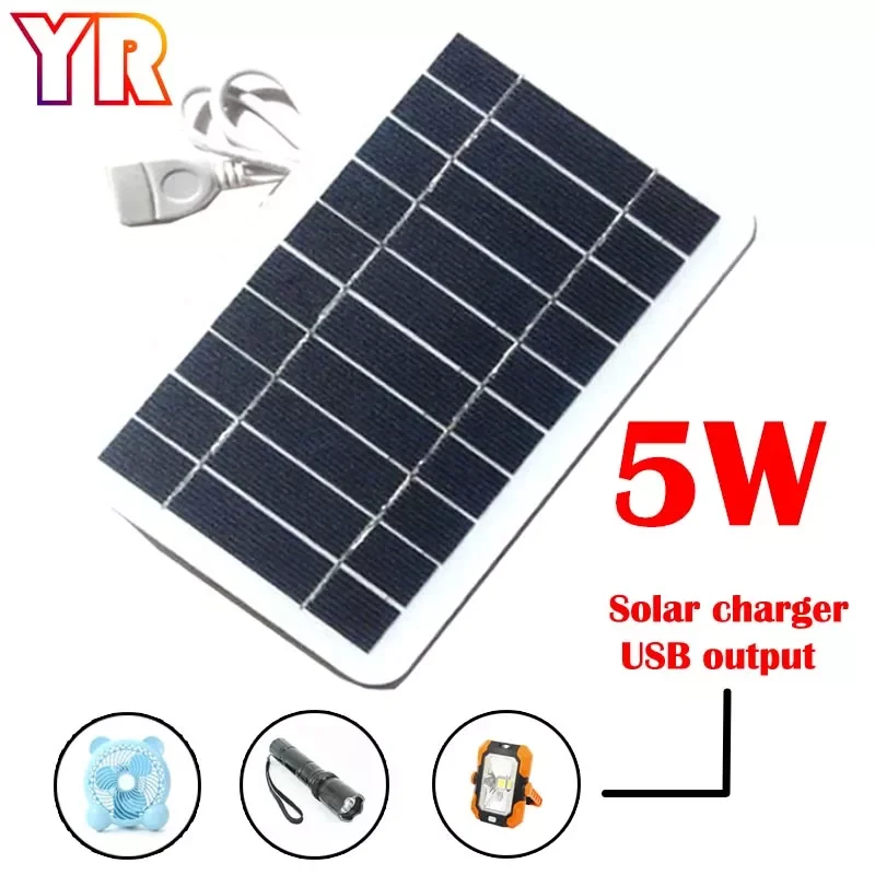 

NEW2023 5W Solar Panels USB Portable Flexible Small Waterproof 5V Home Photovoltaics Charger for Backup Power Portable Fan Power