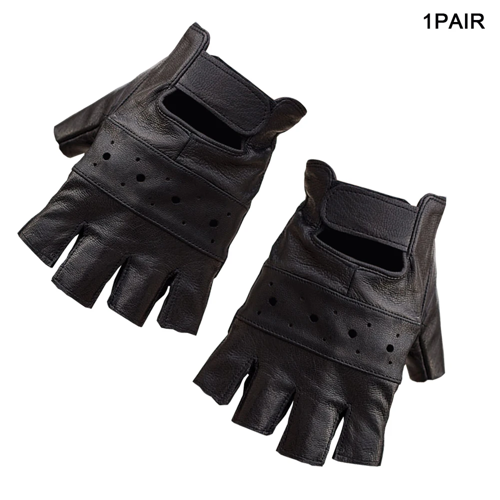 

Men Non Slip Adjustable Half Finger Black Artificial Leather Protection Outdoor Sports Breathable Motorcycle Gloves Practical