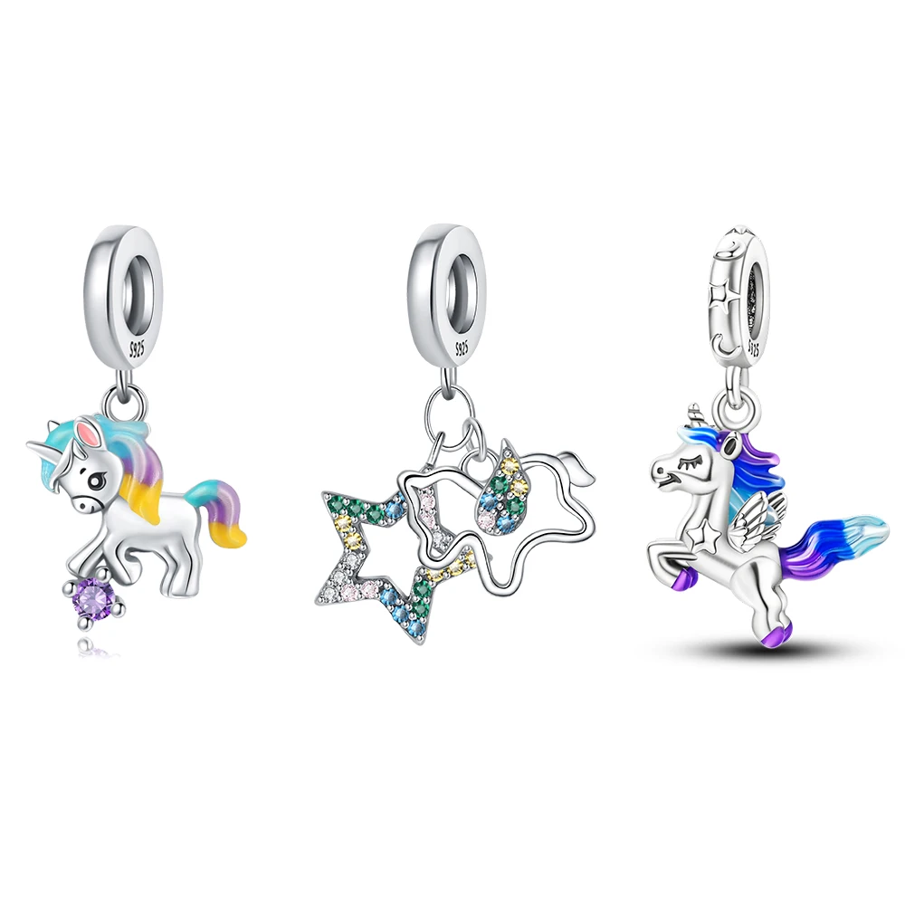 Красочный кулон Lucky Unicorn из стерлингового серебра 925 пробы подходит для подвесок