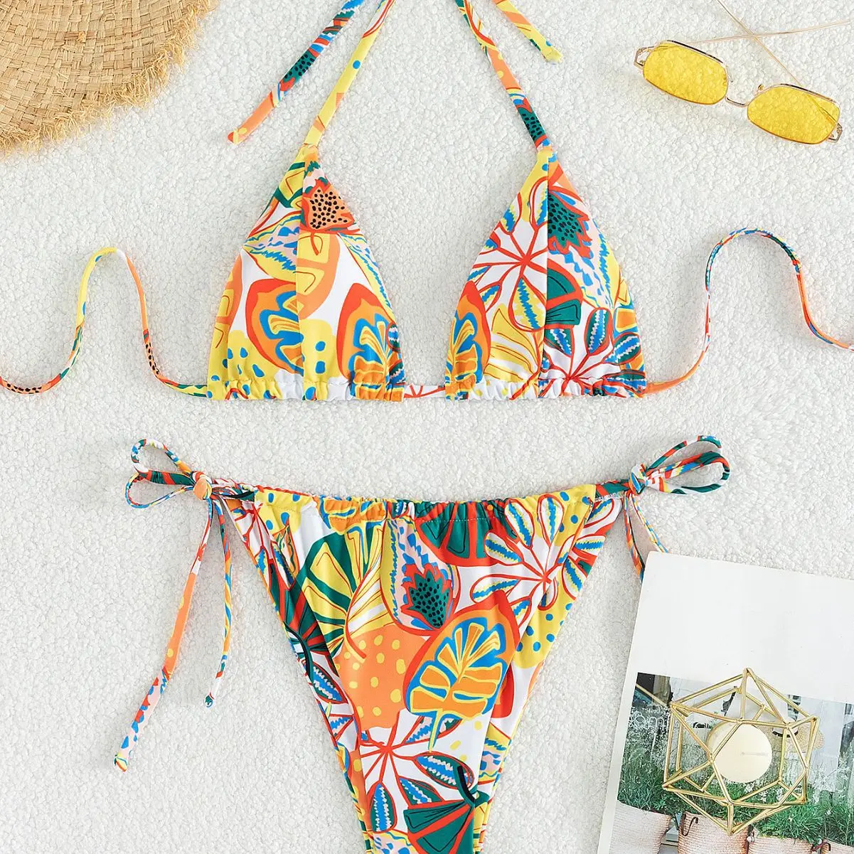 

2023 комплект бикини с принтом, купальник-тройка, женский купальник с лямкой на шее, женские сексуальные купальники, купальный костюм для плавания, пляжная одежда