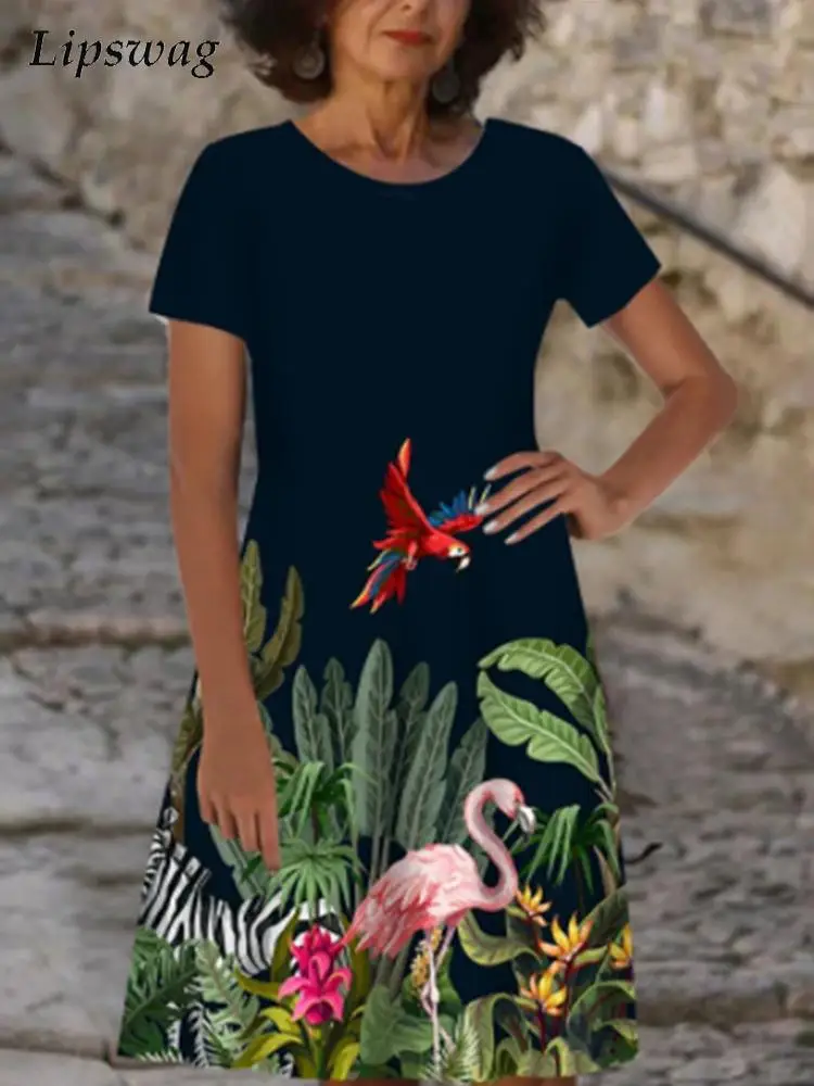 

Женское праздничное платье с винтажным принтом, новое Повседневное платье-трапеция с круглым вырезом, летнее женское модное мини-платье с к...