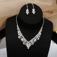 new necklace earring jewelry set european and american claw chain rhinestone clavicle item bridal jewelry diamond set chain