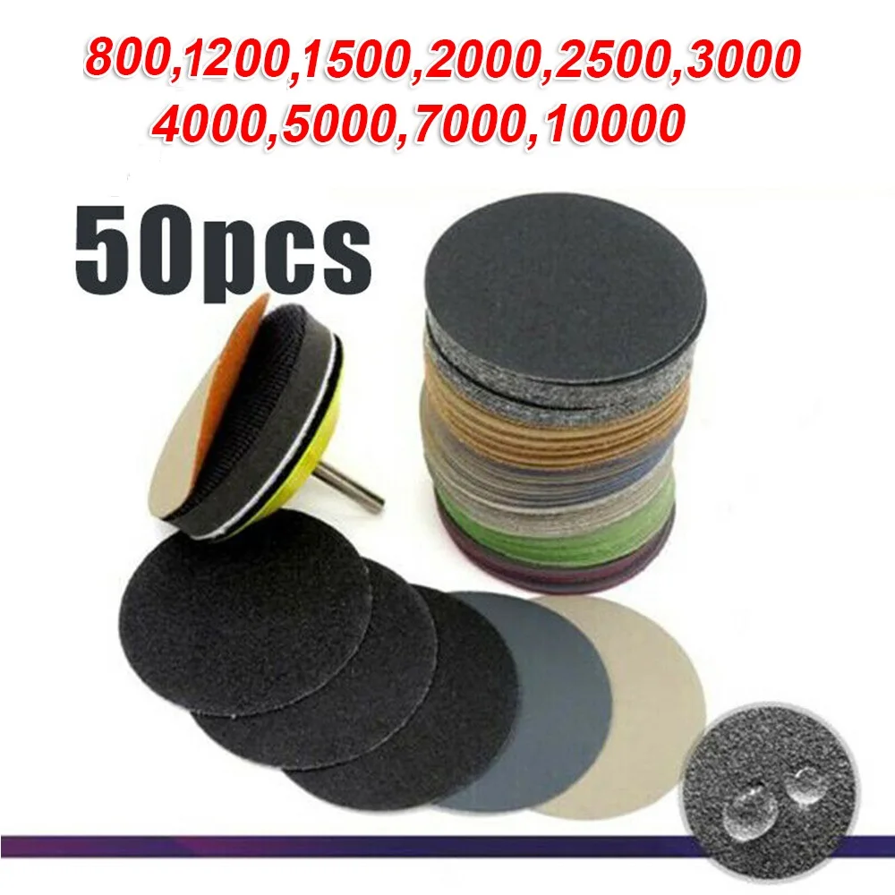 

50PCS 3inch Wet Or Dry Sandpaper Hook And Loop Silicon Carbide Sanding Discs Latex Flocking, High Flexibility