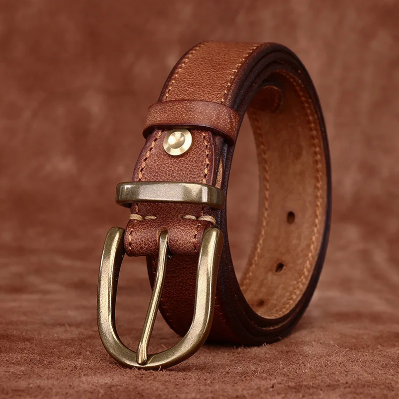 Ремень мужской из натуральной воловьей кожи с латунной пряжкой 3 см