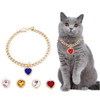 cute luxury pet cat necklace love crystal pendant cats accesories personalized collar for kitten puppy necklace cat dog supplies
