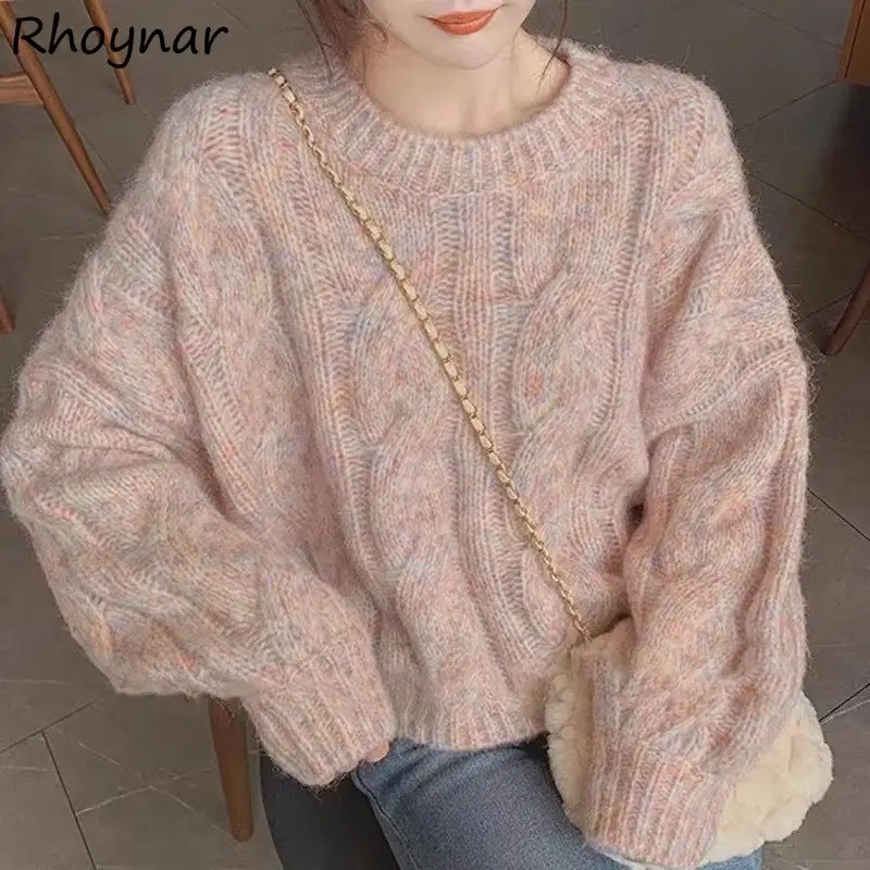 

Pink Knitting Pullovers Women Sweet Preppy Cute Tender Harajuku College Females Korean Style Loose Girlish Stylish Aesthetic Y2k