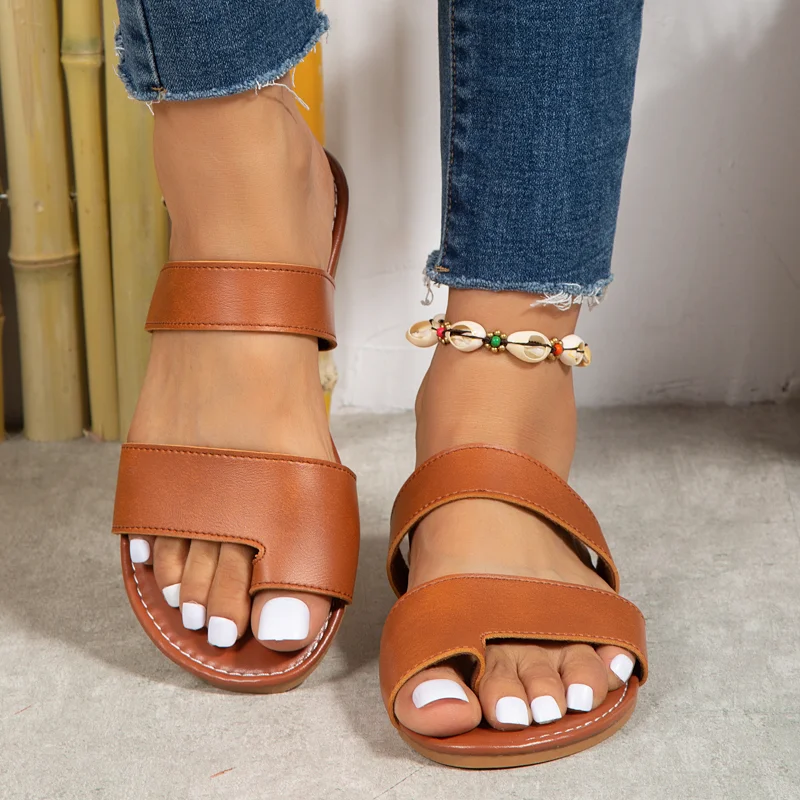 

Женские туфли с открытым носком, летние однотонные шлепанцы на плоской подошве, с круглым носком, 2023