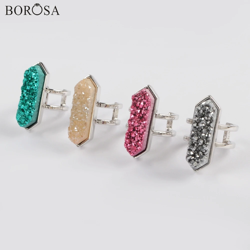 

6 шт., посеребренные Регулируемые геометрические кольца BOROSA