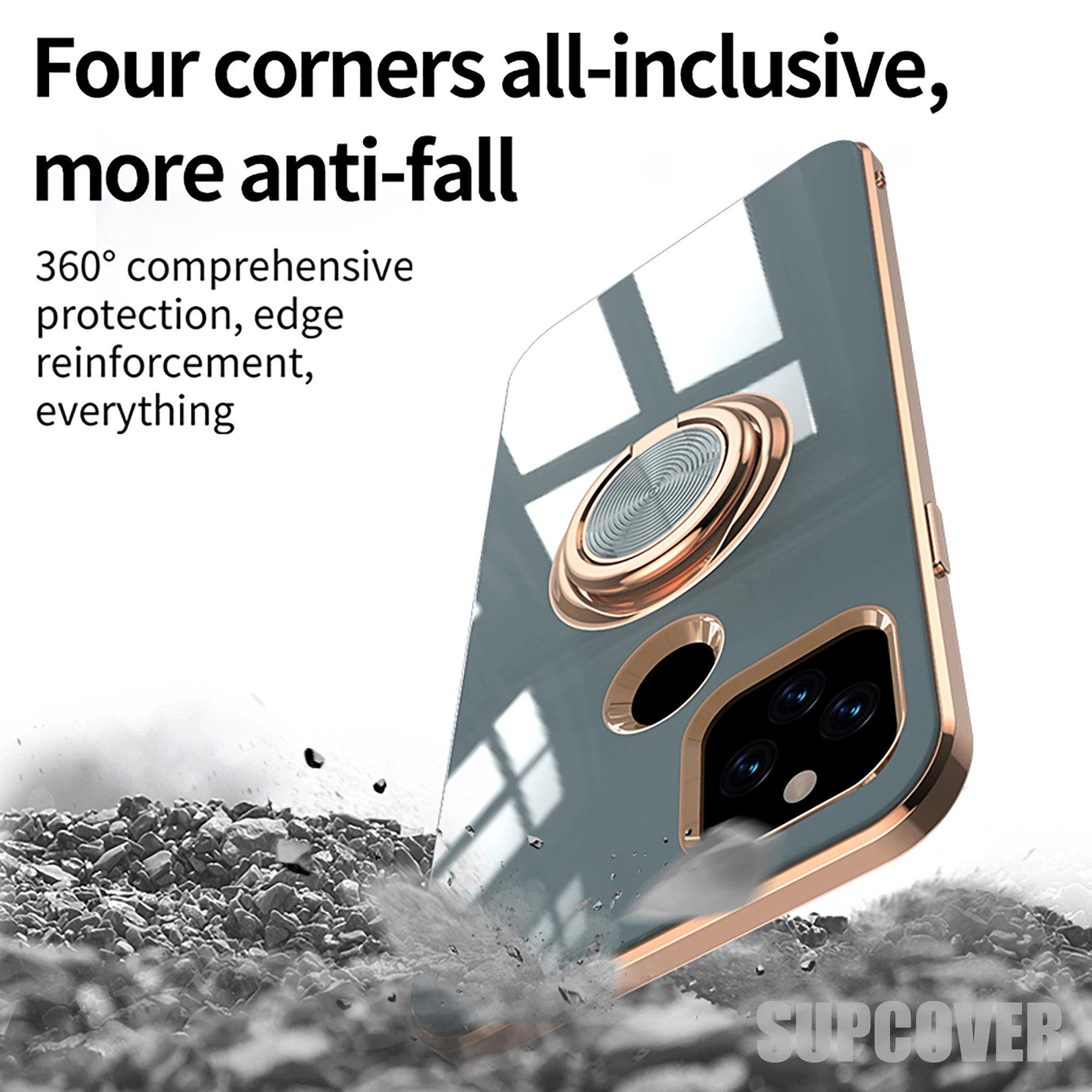 Роскошный мягкий чехол с золотым черным и зеленым кольцом-держателем подставкой