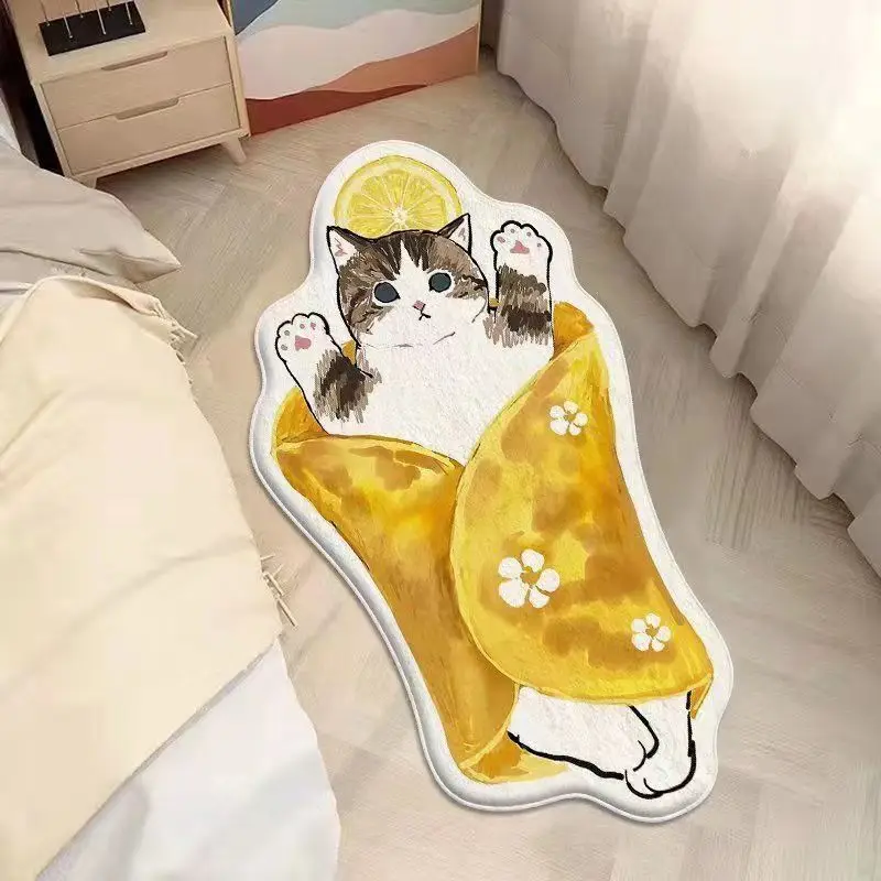 Newest Kawaii Cat Carpet Rug Plush Shaggy Fluffy Thicken Floor Mat Doormat Cute Irregular Bedside Carpet Kid Girl For Bedroom