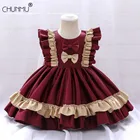 Платье для маленьких девочек с цветочным узором и бусинами элегантное Кружевное платье-пачка для девочек от 0 до 24 месяцев, 1 год, платья для дня рождения Vestido, платье принцессы для дня рождения