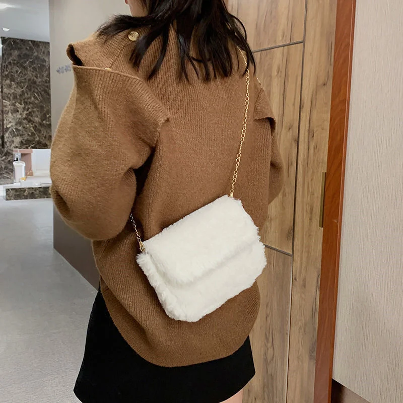 

Soft Plush Women's Crossbody Bags All-match Chain Ladies Small Square Shoulder Bag Faux Fur Student Girls Furry Purse Handbags