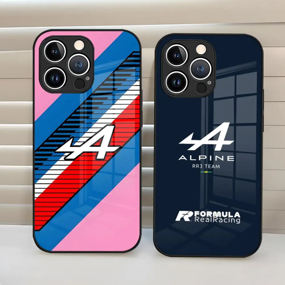 Чехол для телефона с логотипом Alpine триколор закаленное стекло iPhone 15 Pro Max 14 12 11 13 Mini