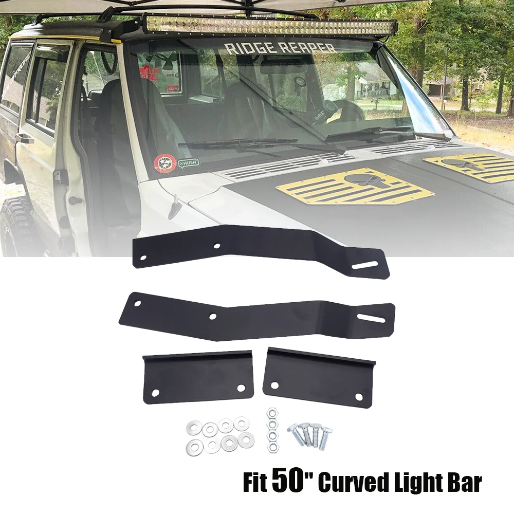 Barra de luz LED para montaje de parabrisas de techo superior, accesorios de acero resistente para coche, para Jeep 1984-2001 Cherokee XJ 50
