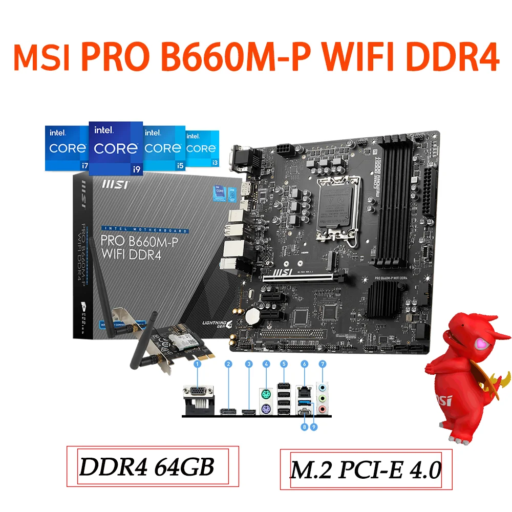 

LGA 1700 MSI PRO B660M-P WIFI DDR4 Motherboard LGA1700 Desktop Intel B660 Mainboard Intel 12th-Gen CPU PCIe 4.0 M.2 New