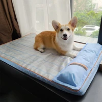 dog bed mat cooling summer pad ice silk summer mat pet dog bed with one side pillow dog cooling mat summer pad mat for dogs cat