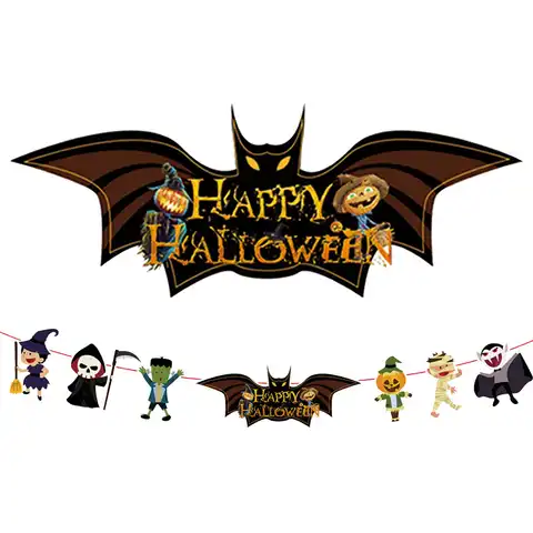 Висячая гирлянда на Хэллоуин баннер летучая мышь Тыква призраки паук бумажный баннер украшения для Хэллоуина вечеринки ужас фотореквизит