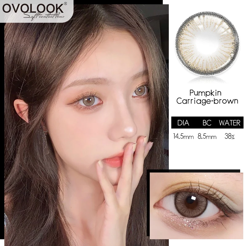 

OVOLOOK-1 Pair Pumpkin Carriage Lenses Natural Beauty Pupil Brown Contact Lenses for Myopia Eye Color Lens 14.5mm Yearly Use