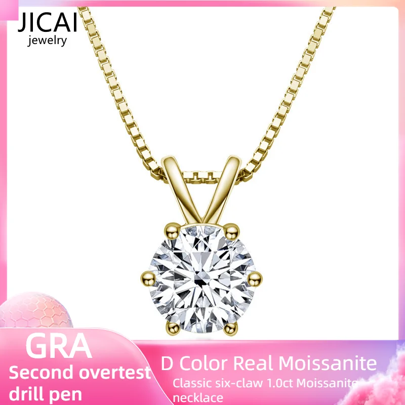 

1.0ct D Color Moissanite Classic Six Claw Diamond Pendant Necklace Real 925 Sterling Silver Luxury Jewelry with GRA Certificate