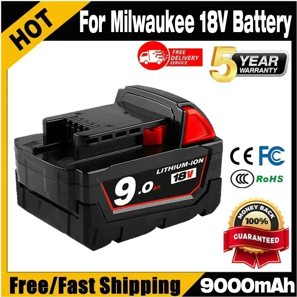 Rechargeable Batteries For Milwaukee M18B5 XC Lithium ION Battery 18v 9.0/6.0/12.0Ah battery charger M18 12V~18V