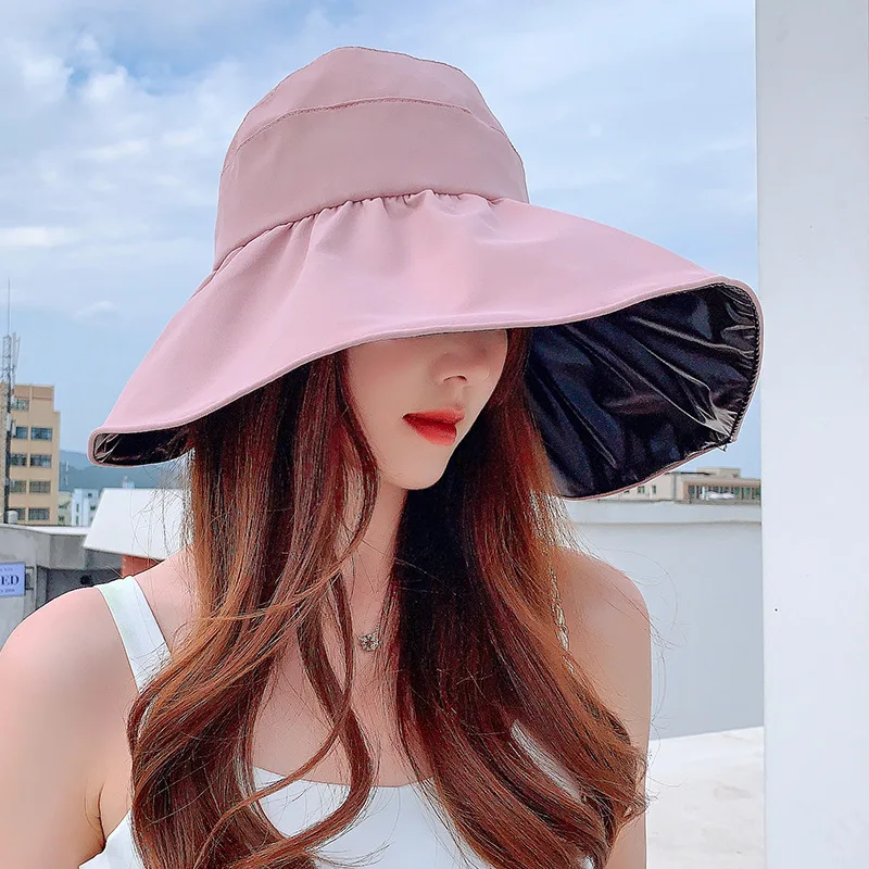 

New Fashion UV Protection Sun Hats for Women Big Heads Wide-brimmed Beach Visor Hat Adjustable Fold Unisex Sun Protection Caps