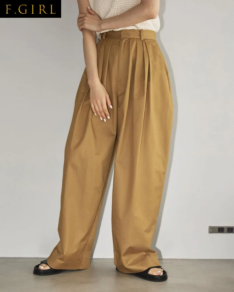 F GIRLS Korean Commuter High Waist Trousers Women 2023 Spring Summer Loose Casual Pants Straight Solid Color Pantalones Mujer