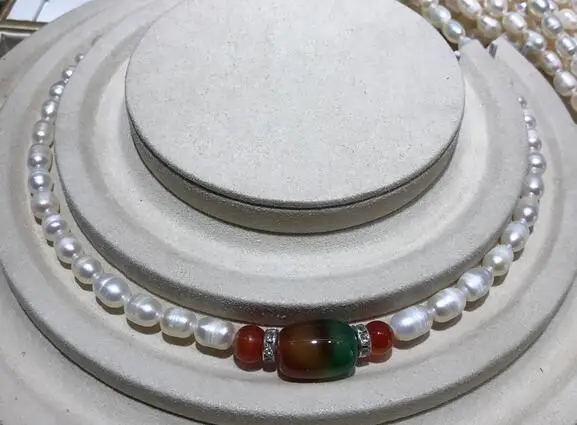 

Женское Ожерелье из натурального белого пресноводного жемчуга с агатом 7-8 мм