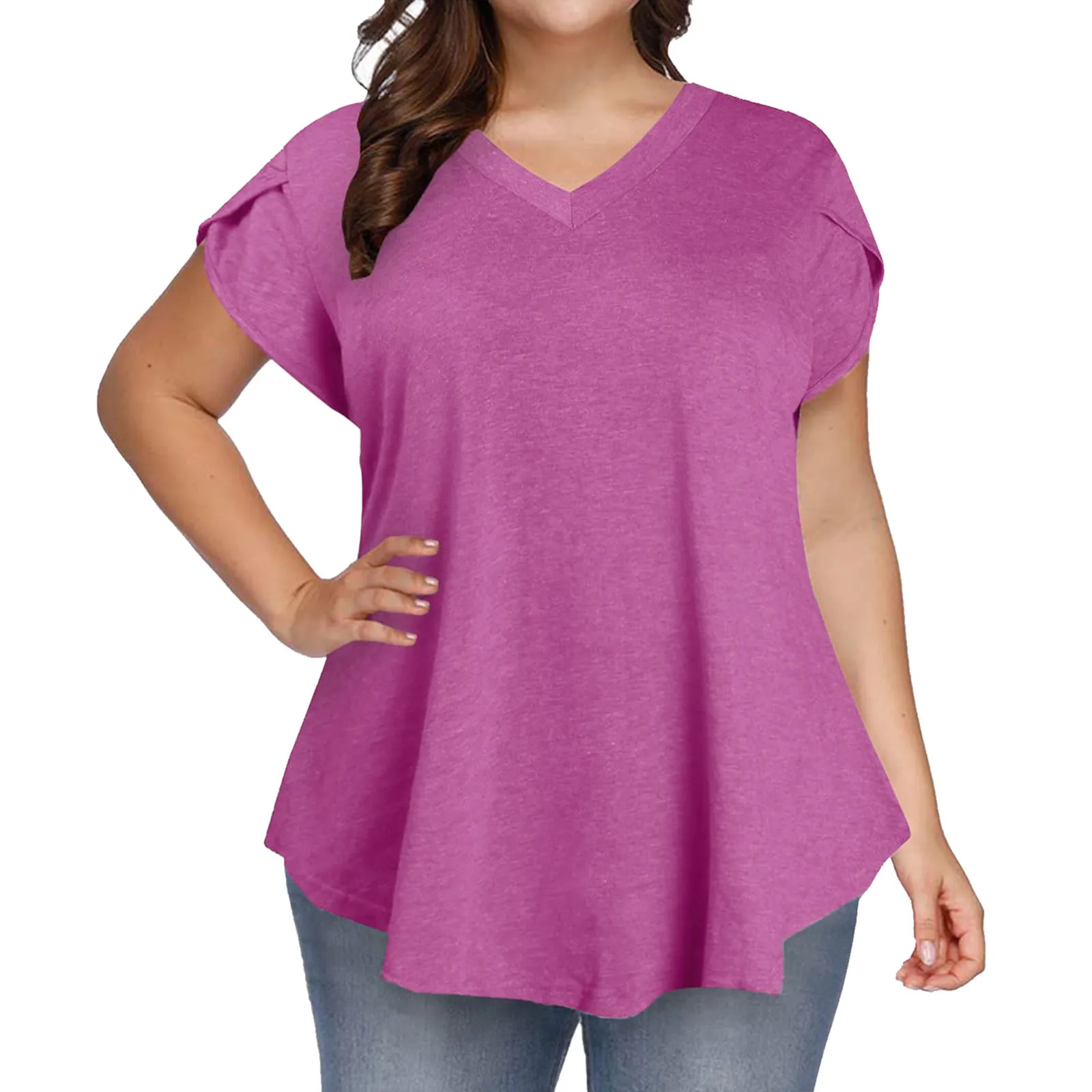 

Tops For Women Summer Petal Sleeve Casual Tshirts Short Sleeve Tunic Dressy Extra Long Short Sleeve T Shirts for Women