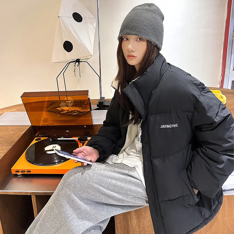 2022 New Short Autumn Winter Jacket Women Thicken Warm Fleece Lining Coat Loose Puffer Outerwear Korean Fashion Parkas