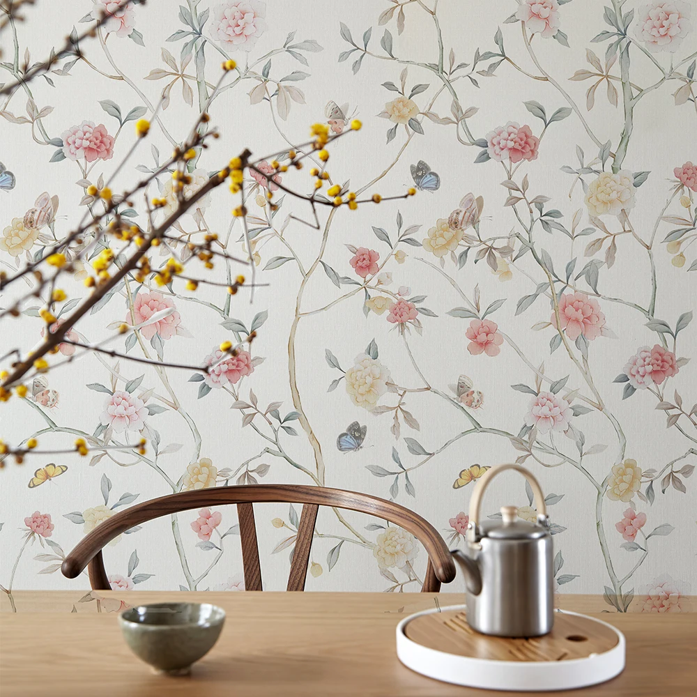 Элегантные розовые цветочные ПВХ обои самоклеящиеся водонепроницаемые с