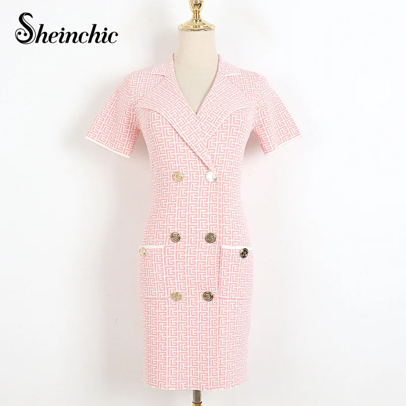 

Summer Luxury Designer Clothing Women 2022 Elegant Double Breasted Notched A-line Mini Dress Vestidos De Mujer Casual