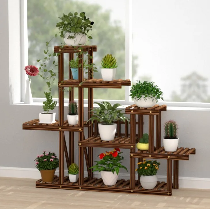 

Multi-tiers Flower Plant Holder Stand Rack Wooden Plant Stand Balcony Garden Bonsai Display Shelf With Planting Tools Kit HWC