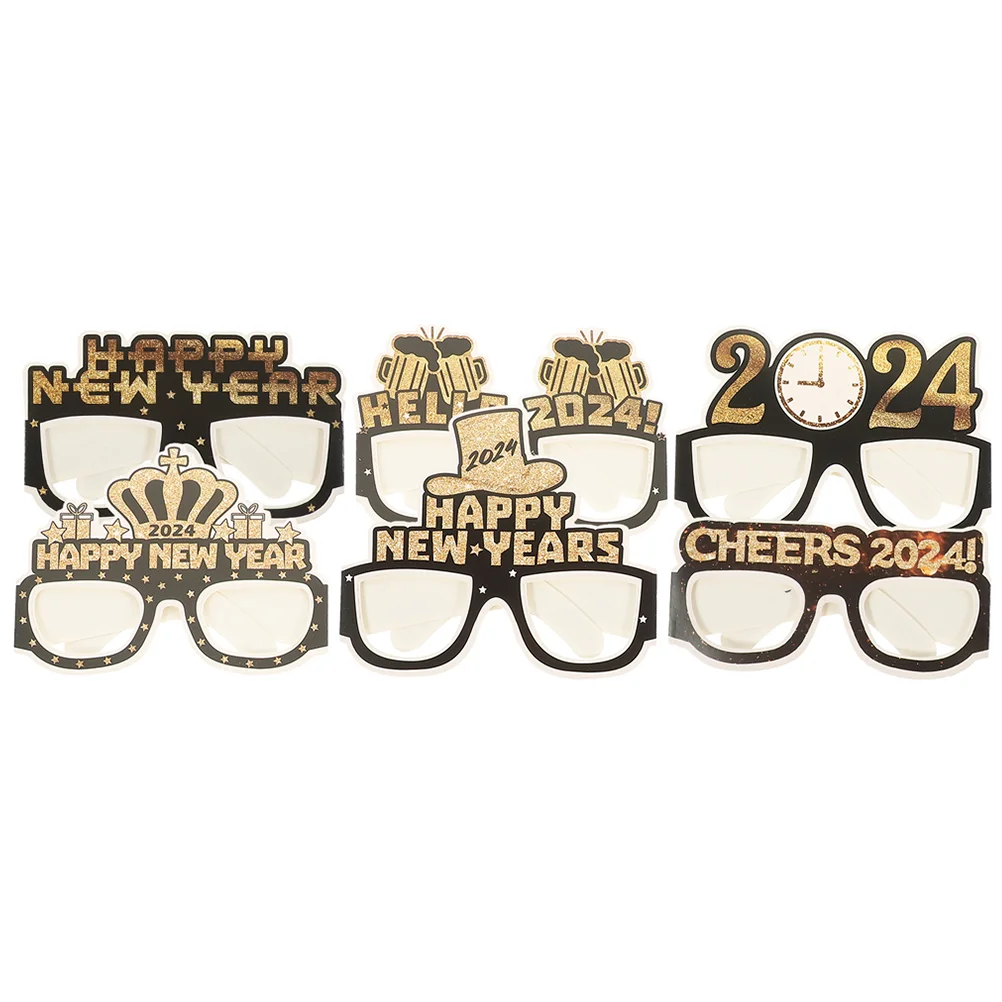 

6pcs New Year Celebration Eyeglasses Paper Glasses Photo Props Party Favors