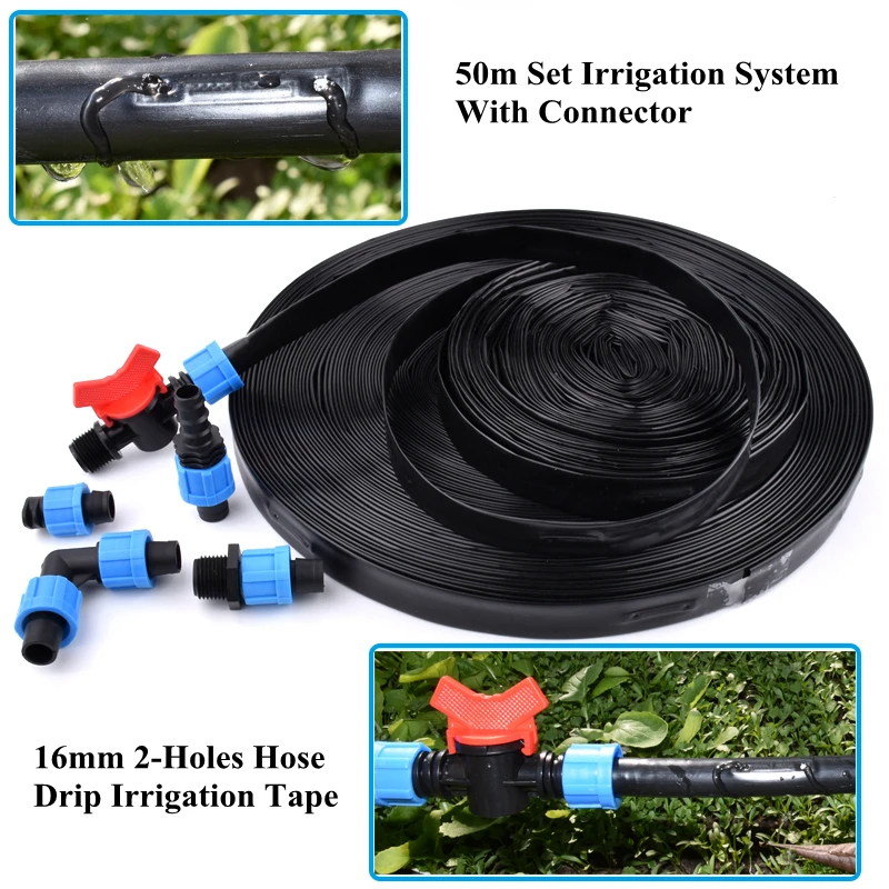 

50m/Set 16mm Hose 2-Hole Rain Drip Hose Farm Agriculture Greenhouse Fruit Tree Garden Water Saving Irrigation System With Joint