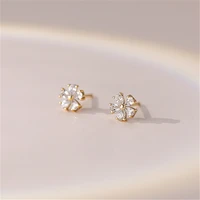 s999 sterling silver mini petal set zircon stud earrings for women small cute ear jewelry wholesale